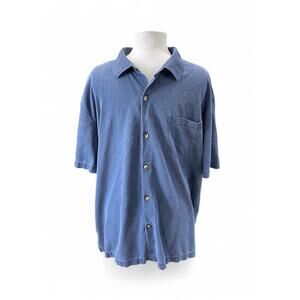 Tommy Bahama 100% Silk Blue Button-Up Shirt Wood Buttons Men’s Size 2XL-Vacation